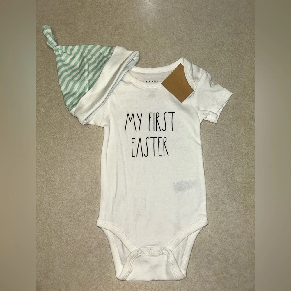 Rae Dunn Baby Unisex My First Easter 3-Pc Outfit 6-9 Months Stripes Springtime